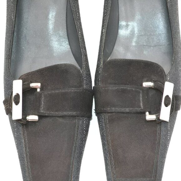 Stuart Weitzman Charcoal Gray Pinstripe Wool Suiting Leather Dress Heels 8.5 - Picture 5 of 8